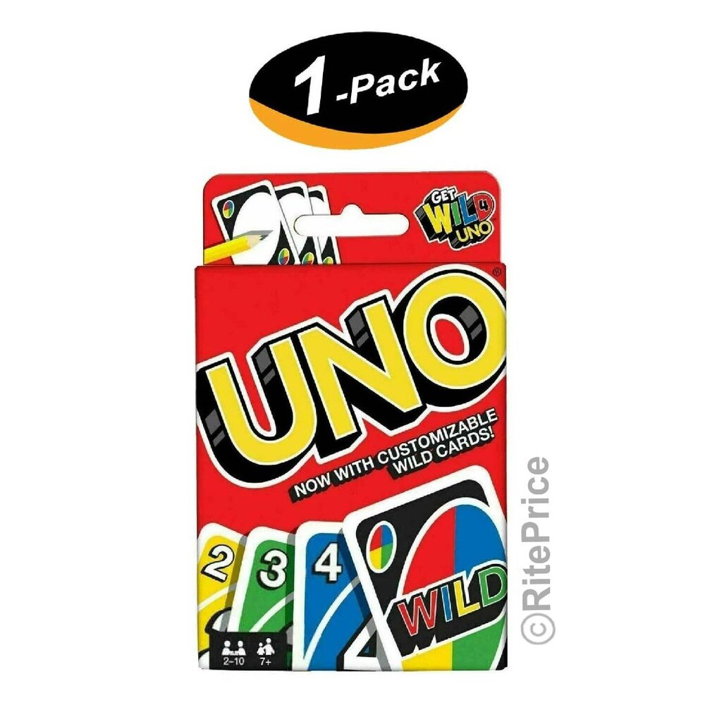 UNO Classic Card Game w/ Customizable Wild Card, Family Fun, 112 Cards (1 Pack)